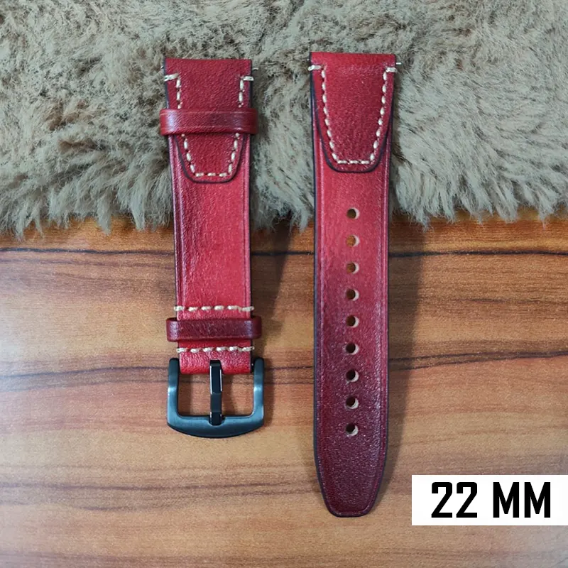 22mm Red Premium Quality Pure Leather Watch Strap